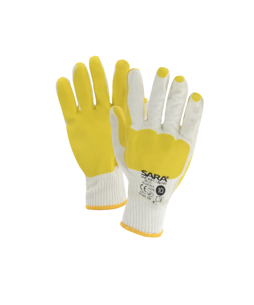 Rękawice powlekane lateksem Sara RPL013 YELLOW BRUK
